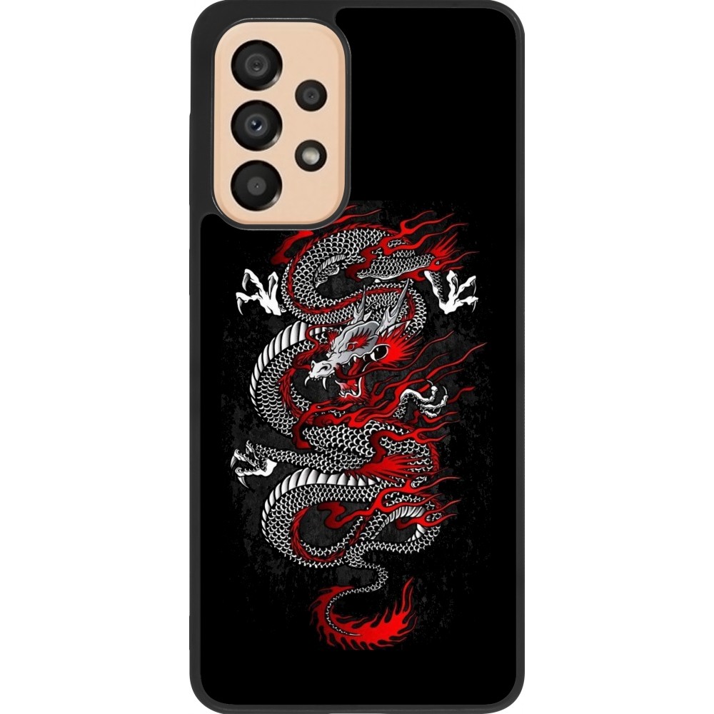 Coque Samsung Galaxy A33 5G - Silicone rigide noir Japanese style Dragon Tattoo Red Black