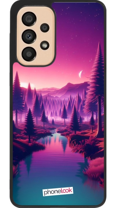 Coque Samsung Galaxy A33 5G - Silicone rigide noir Paysage Violet-Rose