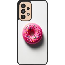 Samsung Galaxy A33 5G Case Hülle - Silikon schwarz Weisser Hintergrund, pinker Donut