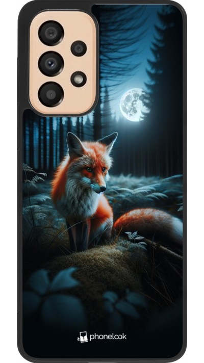 Coque Samsung Galaxy A33 5G - Silicone rigide noir Renard lune forêt