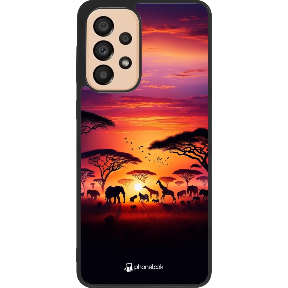 Samsung Galaxy A33 5G Case Hülle - Silikon schwarz Safari Sonnenuntergang Wildtiere