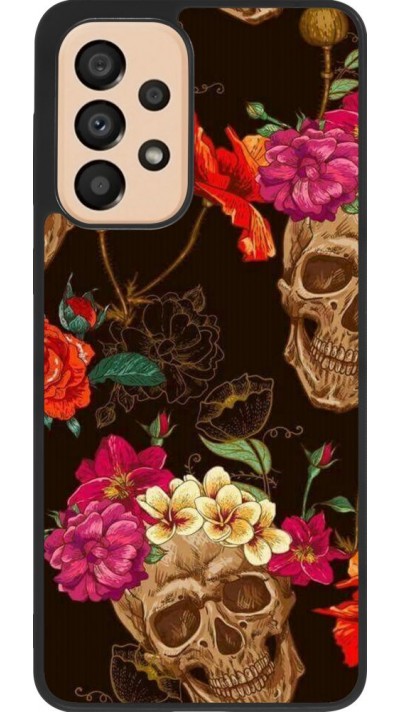 Coque Samsung Galaxy A33 5G - Silicone rigide noir Skulls and flowers