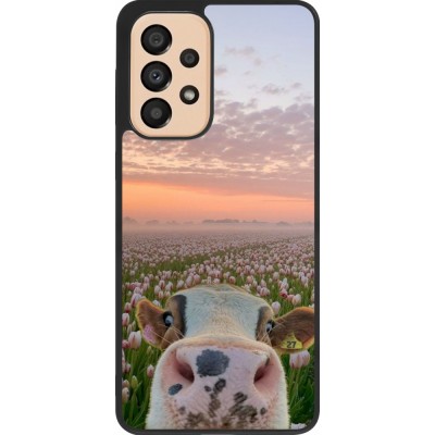 Coque Samsung Galaxy A33 5G - Silicone rigide noir Cow with tulips Spring 2026