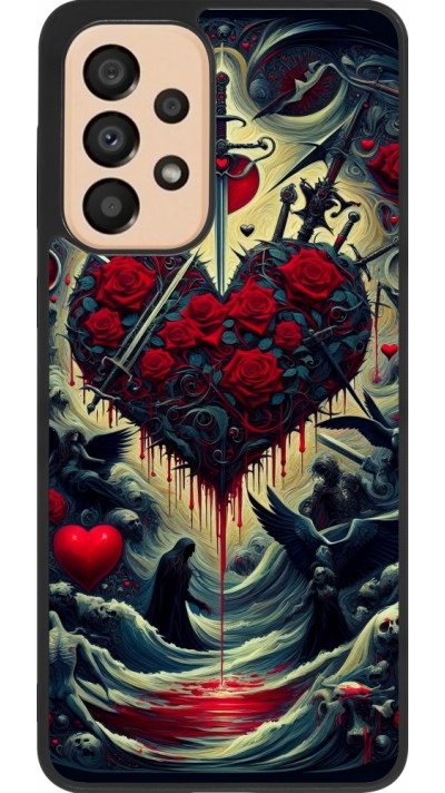 Coque Samsung Galaxy A33 5G - Silicone rigide noir Dark Love Coeur Sang