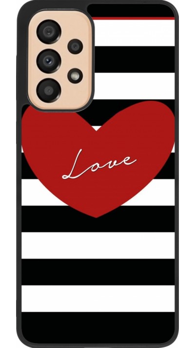 Coque Samsung Galaxy A33 5G - Silicone rigide noir Valentine 2023 heart black and white lines