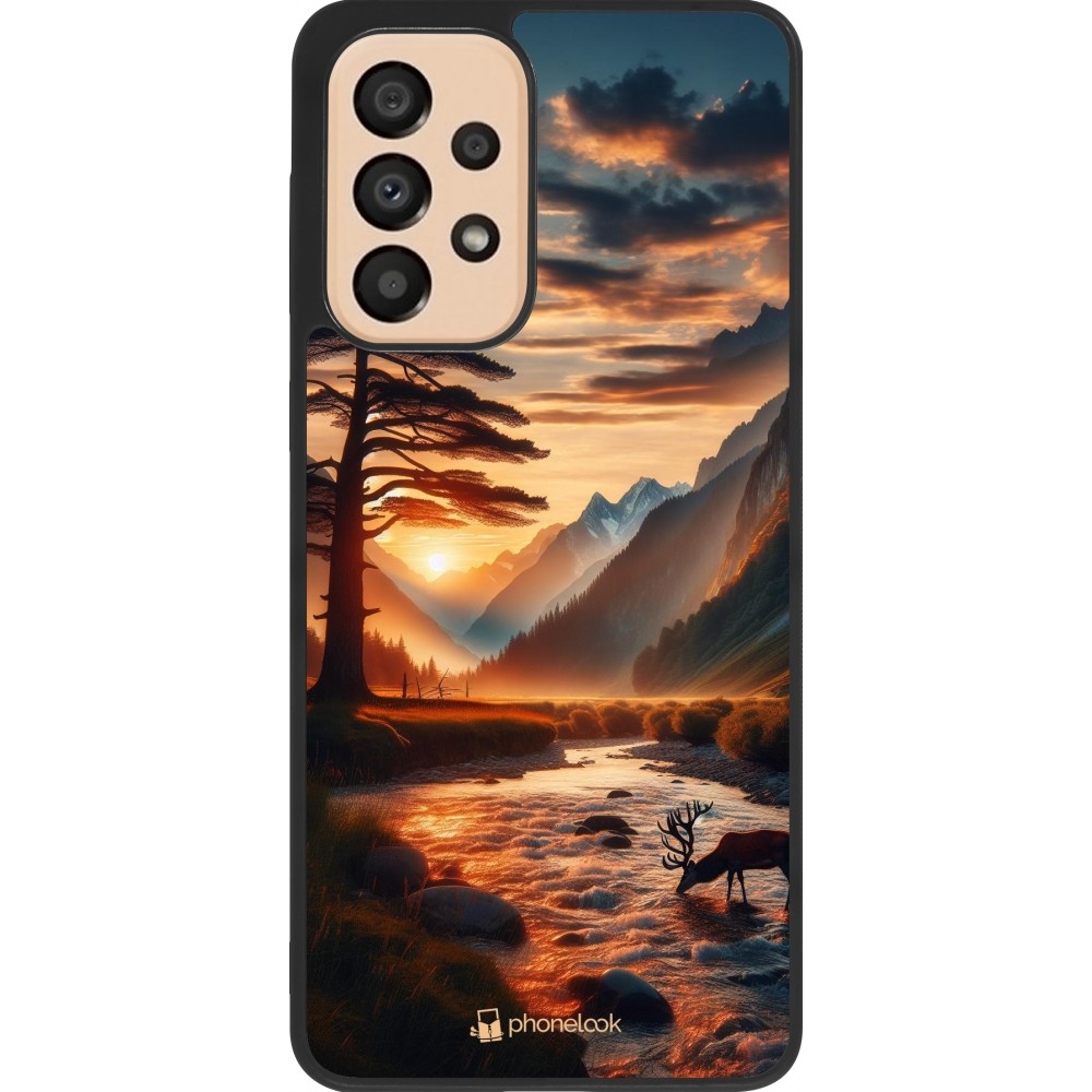 Samsung Galaxy A33 5G Case Hülle - Silikon schwarz Tal Sonnenuntergang Hirsch Baum