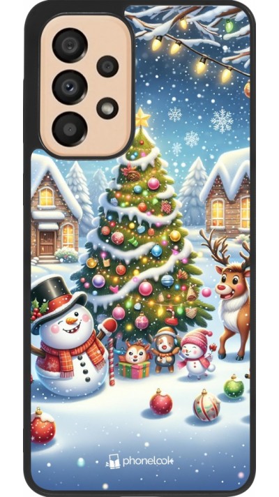 Coque Samsung Galaxy A33 5G - Silicone rigide noir Noël 2023 bonhomme de neige et sapin