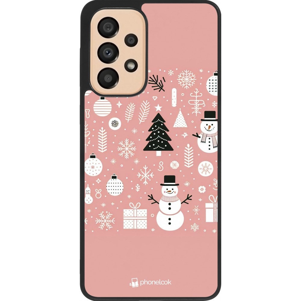 Coque Samsung Galaxy A33 5G - Silicone rigide noir Noël 2024 Rose Snowman Christmas