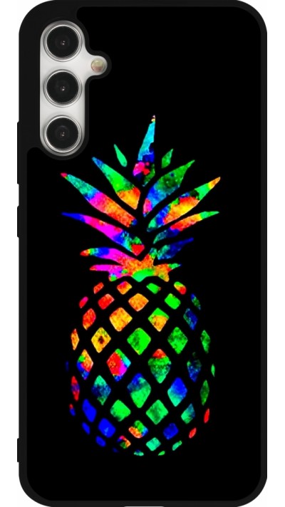 Coque Samsung Galaxy A34 5G - Silicone rigide noir Ananas Multi-colors