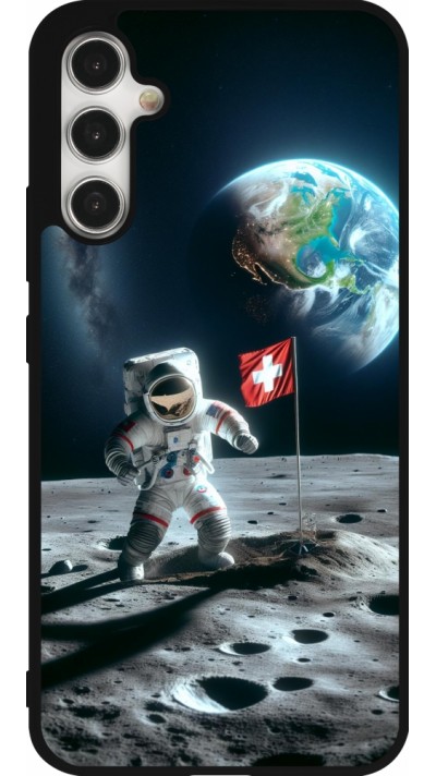 Coque Samsung Galaxy A34 5G - Silicone rigide noir Astro Suisse sur lune