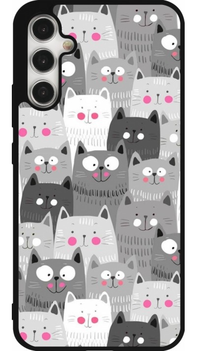 Coque Samsung Galaxy A34 5G - Silicone rigide noir Chats gris troupeau