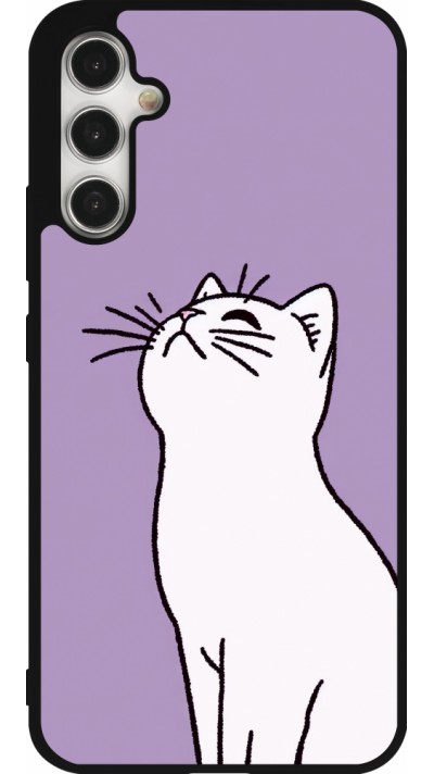 Coque Samsung Galaxy A34 5G - Silicone rigide noir Chat sur fond violet
