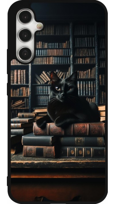 Coque Samsung Galaxy A34 5G - Silicone rigide noir Chat livres sombres