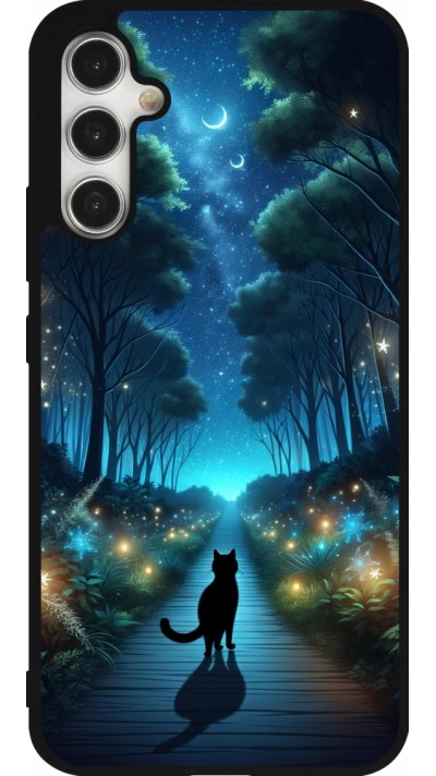Coque Samsung Galaxy A34 5G - Silicone rigide noir Chat noir promenade