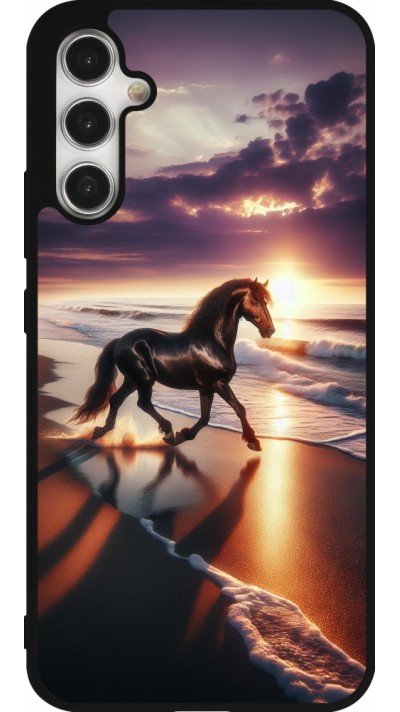Coque Samsung Galaxy A34 5G - Silicone rigide noir Cheval majestueux plage