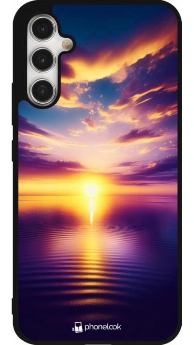 Coque Samsung Galaxy A34 5G - Silicone rigide noir Coucher soleil jaune violet
