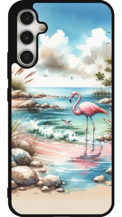 Coque Samsung Galaxy A34 5G - Silicone rigide noir Flamant rose aquarelle