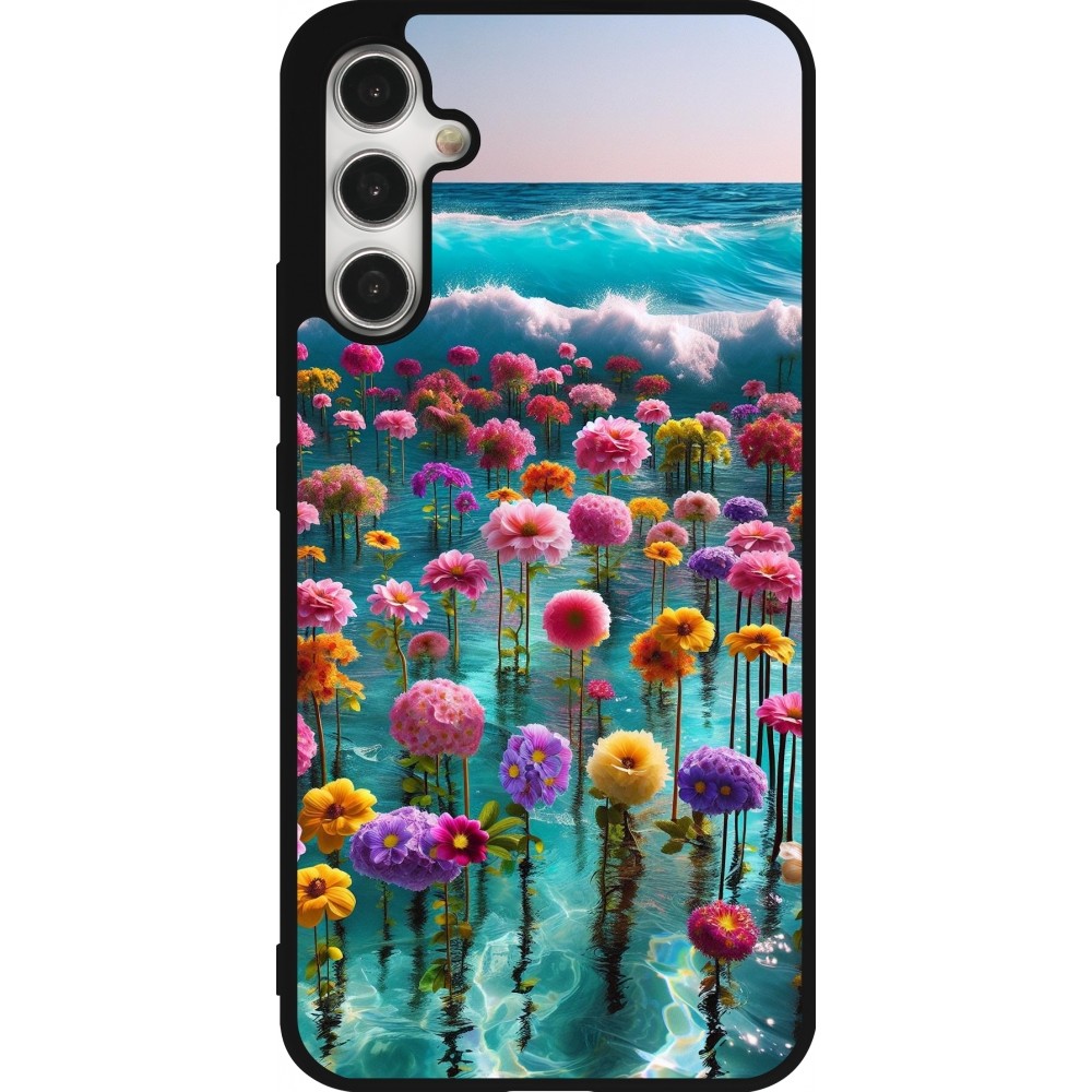 Coque Samsung Galaxy A34 5G - Silicone rigide noir Flower sea waves