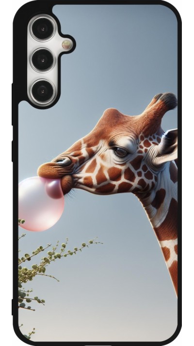 Samsung Galaxy A34 5G Case Hülle - Silikon schwarz Giraffe mit Blase