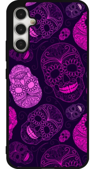 Coque Samsung Galaxy A34 5G - Silicone rigide noir Halloween 2023 pink skulls
