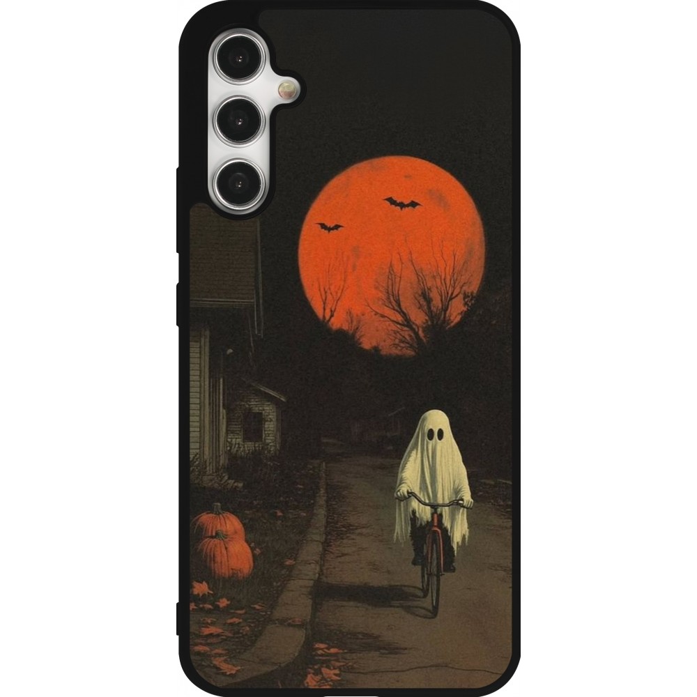 Samsung Galaxy A34 5G Case Hülle - Silikon schwarz Halloween 2025 Ghost on a bicycle