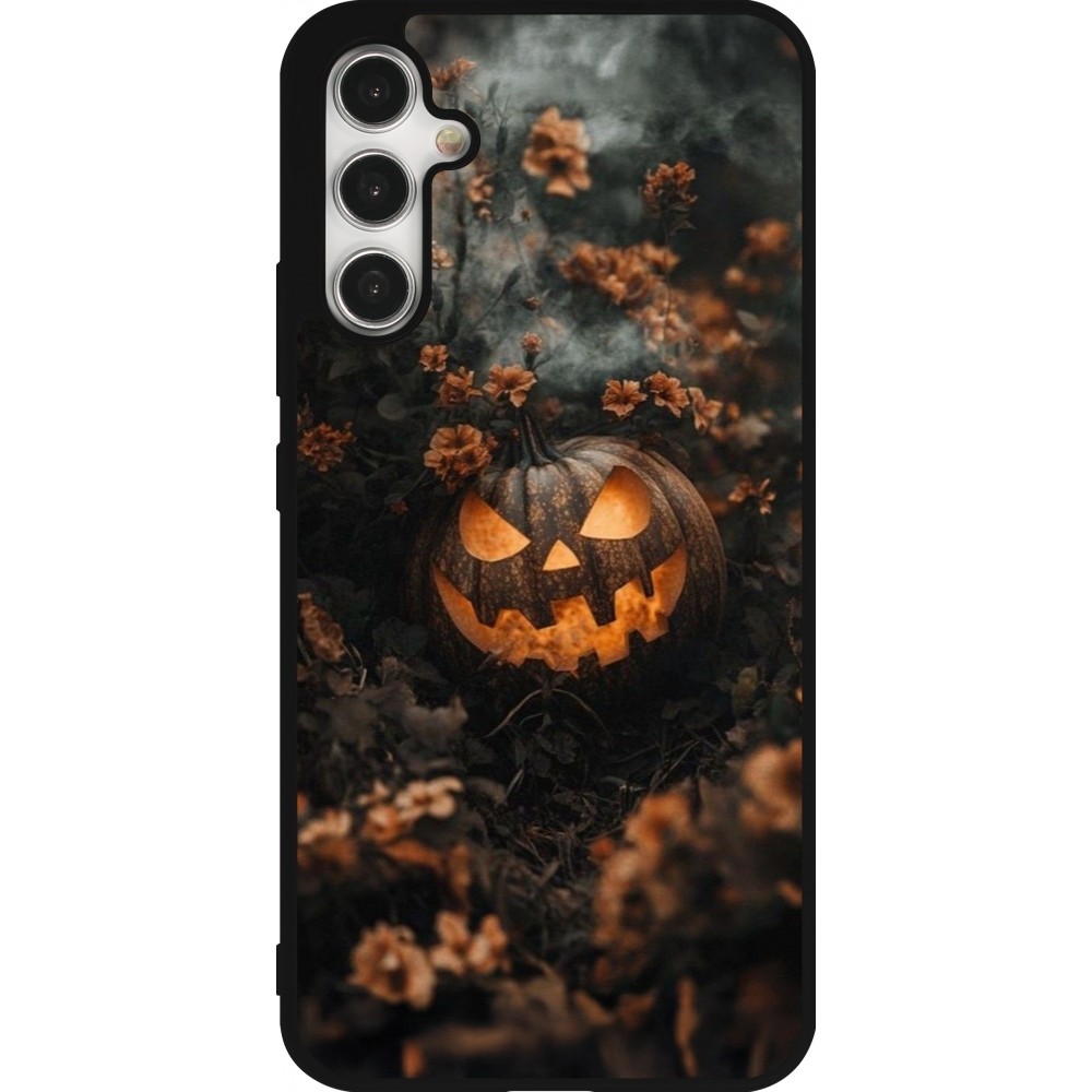 Samsung Galaxy A34 5G Case Hülle - Silikon schwarz Halloween 2025 Pumpkin with flowers