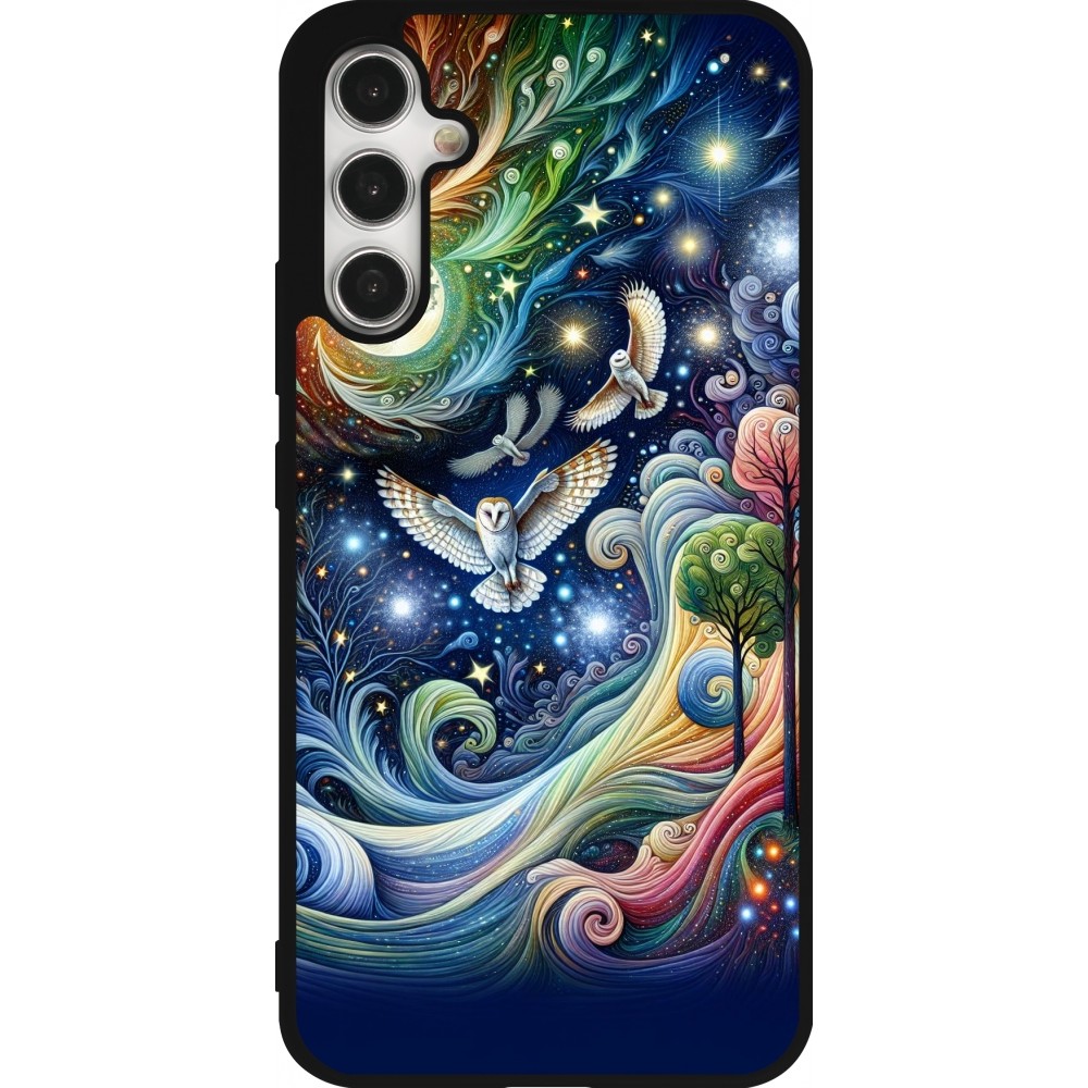Samsung Galaxy A34 5G Case Hülle - Silikon schwarz Fliegender Blumen-Eule
