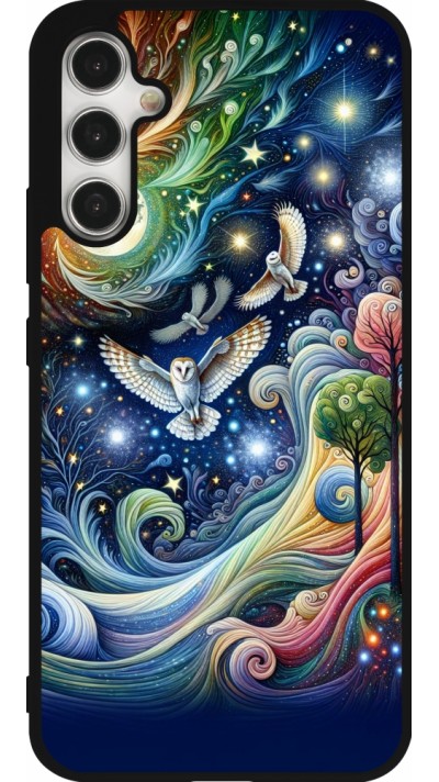 Coque Samsung Galaxy A34 5G - Silicone rigide noir hibou volant floral