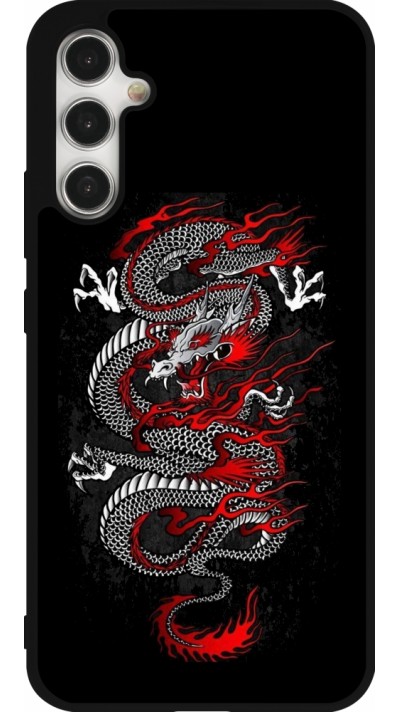 Coque Samsung Galaxy A34 5G - Silicone rigide noir Japanese style Dragon Tattoo Red Black