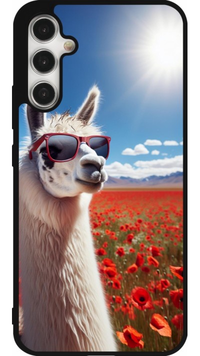 Samsung Galaxy A34 5G Case Hülle - Silikon schwarz Lama Chic in Mohnblume