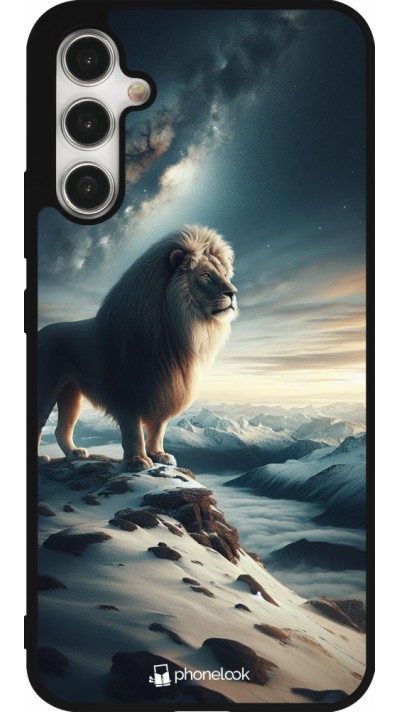 Coque Samsung Galaxy A34 5G - Silicone rigide noir Le lion blanc