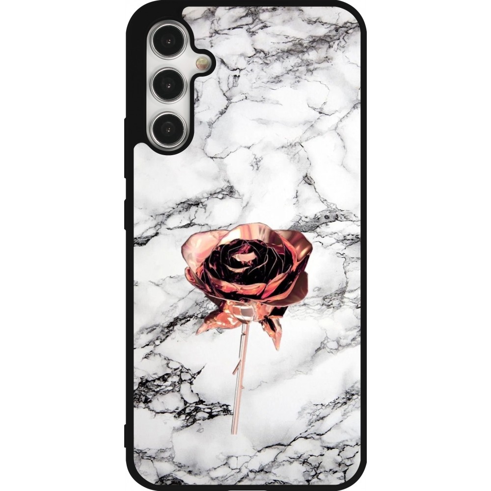 Coque Samsung Galaxy A34 5G - Silicone rigide noir Marble Rose Gold