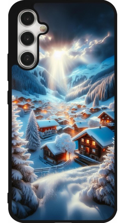 Coque Samsung Galaxy A34 5G - Silicone rigide noir Mont Neige Lumière