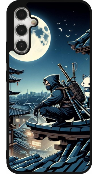 Coque Samsung Galaxy A34 5G - Silicone rigide noir Ninja sous la lune