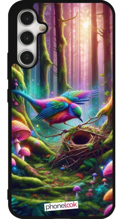 Coque Samsung Galaxy A34 5G - Silicone rigide noir Oiseau Nid Forêt