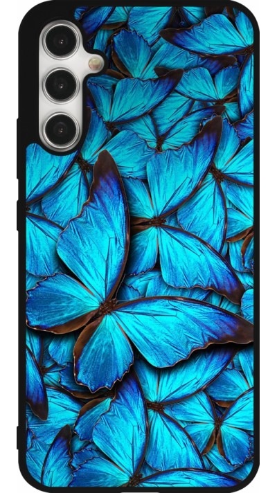 Coque Samsung Galaxy A34 5G - Silicone rigide noir Papillon bleu