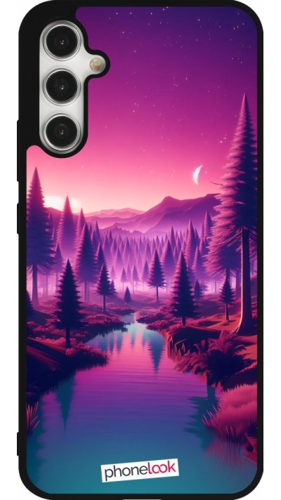 Samsung Galaxy A34 5G Case Hülle - Silikon schwarz Lila-rosa Landschaft