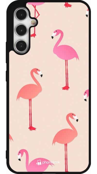 Samsung Galaxy A34 5G Case Hülle - Silikon schwarz Pink Flamingos Pattern