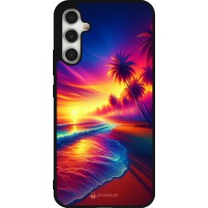 Coque Samsung Galaxy A34 5G - Silicone rigide noir Plage coucher soleil flashy