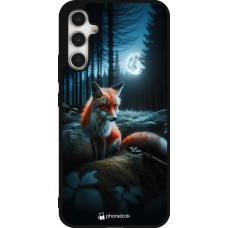 Coque Samsung Galaxy A34 5G - Silicone rigide noir Renard lune forêt
