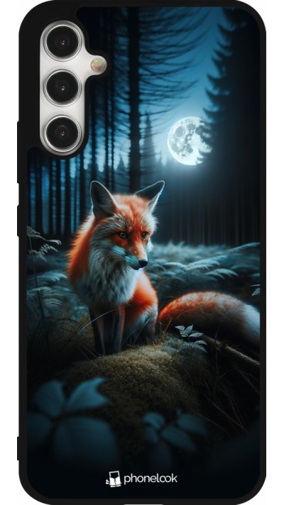 Coque Samsung Galaxy A34 5G - Silicone rigide noir Renard lune forêt