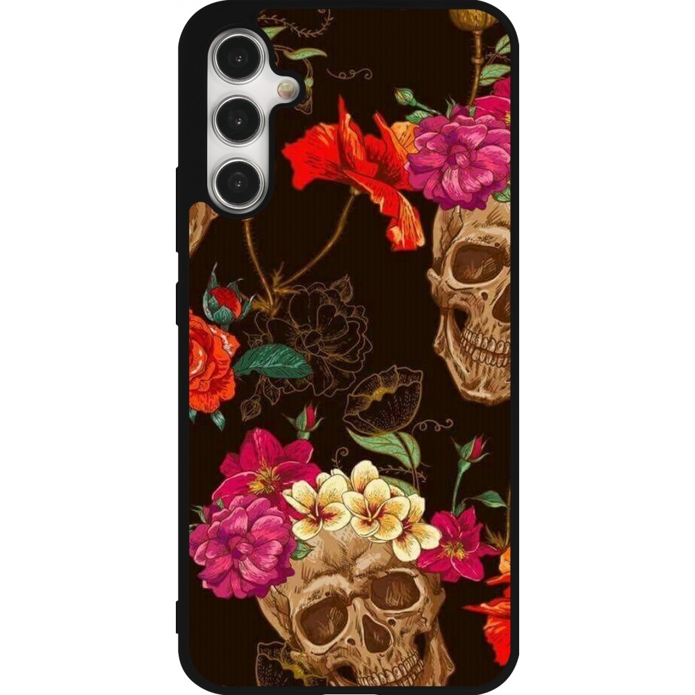 Samsung Galaxy A34 5G Case Hülle - Silikon schwarz Skulls and flowers