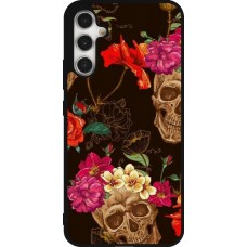 Samsung Galaxy A34 5G Case Hülle - Silikon schwarz Skulls and flowers
