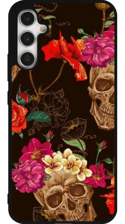Samsung Galaxy A34 5G Case Hülle - Silikon schwarz Skulls and flowers