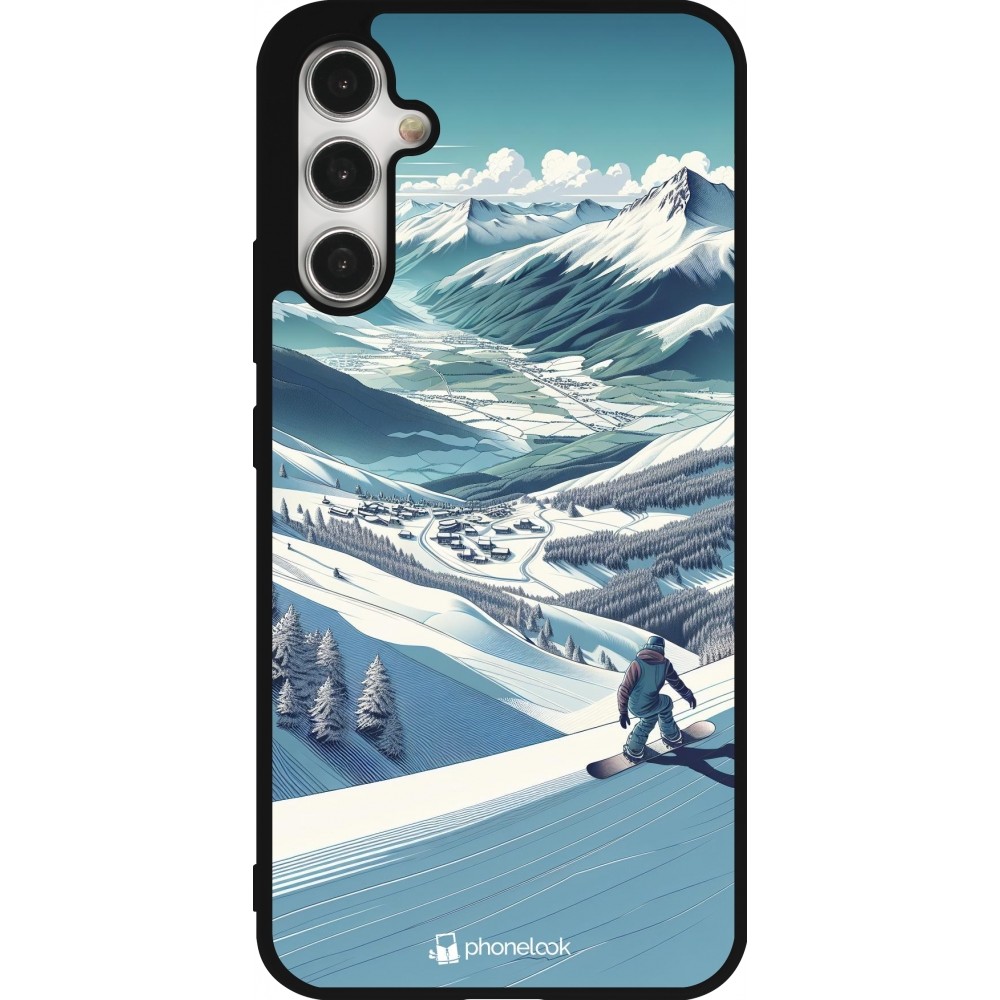 Coque Samsung Galaxy A34 5G - Silicone rigide noir Snowboarder Montagne