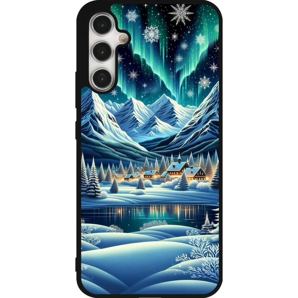 Samsung Galaxy A34 5G Case Hülle - Silikon schwarz Verschneites Bergdorf am See in der Nacht