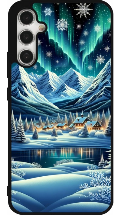 Coque Samsung Galaxy A34 5G - Silicone rigide noir Snowy Mountain Village Lake night