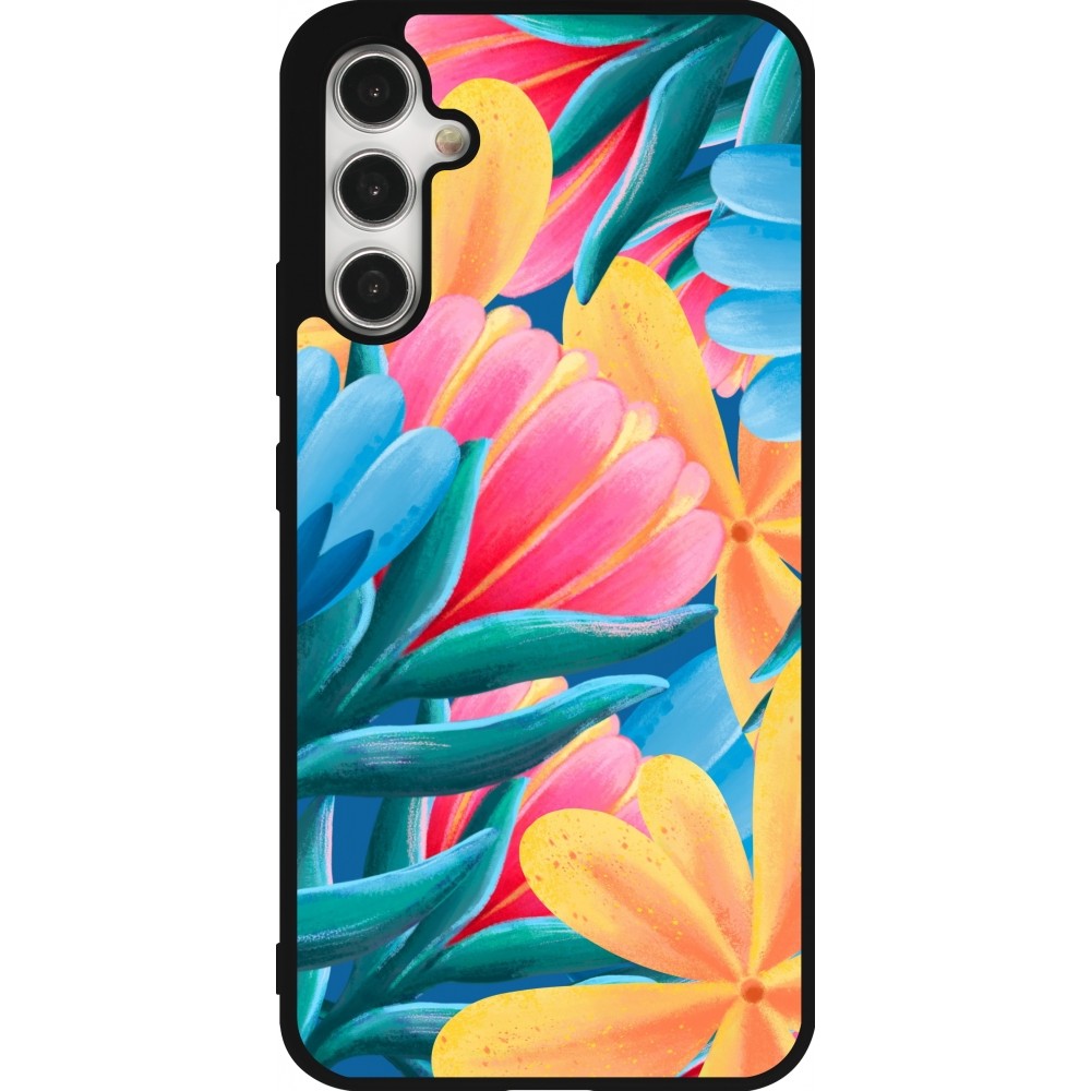 Samsung Galaxy A34 5G Case Hülle - Silikon schwarz Spring 23 colorful flowers
