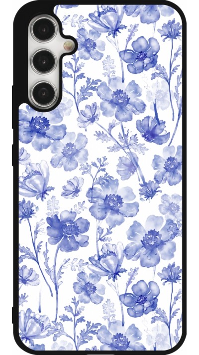 Coque Samsung Galaxy A34 5G - Silicone rigide noir Spring 23 watercolor blue flowers