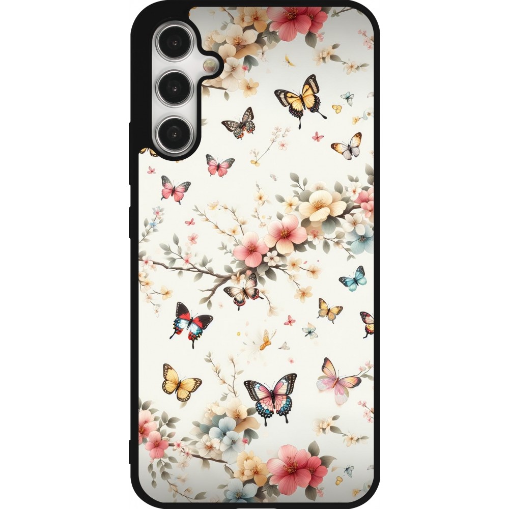 Coque Samsung Galaxy A34 5G - Silicone rigide noir Spring 25 Papillons Légers